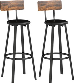 HOMCOM Set de 2 Scaune de Bar Captușite cu Spătar și Suport pentru Picioare - Maro Rustic și Negru | Aosom Romania
