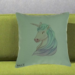 Perna Decorativa Unicorn Acuarela Pastel, 40x40 cm, Verde, Husa Detasabila, Perna Inclusa, BEKZ®