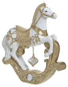 Rocking Horse White Golden din rasina 23 cm x 28 cm