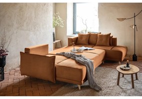 Colțar cărămiziu extensibil cu tapițerie din catifea reiată (colț dreapta/în formă de "U") Lazy Lukka – Miuform