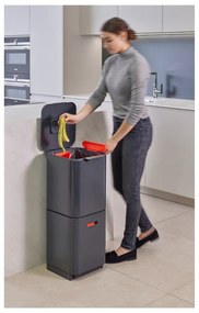 Coș de gunoi gri de reciclat din oțel 40 l Totem Compact – Joseph Joseph