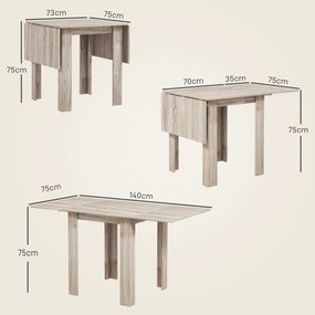 HOMCOM Masă Derulantă pentru 4 Persoane Impermeabilă și Rezistentă la Zgârieturi, Masă pliabilă din PAL, 140x70x75 cm, Culoare Stejar | Aosom Romania