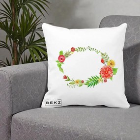 Perna Decorativa Coroana Florala Acuarela, 40x40 cm, Alba Mata, Husa Detasabila, Perna Inclusa, BEKZ®