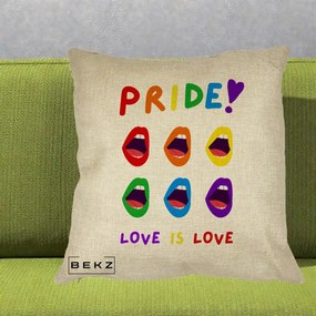 Perna Personalizata Pride Love is Love Curcubeu, 40x40 cm, Crem, Husa Detasabila, Perna Inclusa, BEKZ®