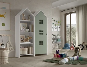 Set 2 Dulapuri pentru Copii Căsuță, Verde și Alb, (MDF) – CASAMI BRUGES – Vipack