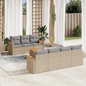 vidaXL Set canapele de grădină, 8 piese, cu perne, bej, poliratan