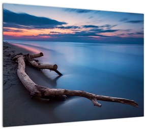 Tablou pe sticlă cu plaja în apus de soare (70x50 cm)