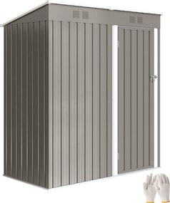 Outsunny Magazie de grădină din metal tip sprijinit 2 grile de aerisire acoperiș înclinat anti-UV 163x90x179cm Gri deschis | Aosom Romania