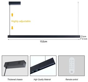 Immax NEO 07307L-LED MADEIRA – lampă suspendată pe cablu, reglabilă, 33W/230V, Wi‑Fi Tuya, 152 cm, neagră