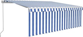 vidaXL Copertină retractabilă manual cu stor&LED, albastru&alb, 4,5x3m