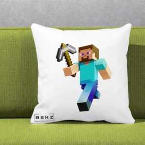 Perna Personalizata Minecraft Steve cu Tarnacop, 40x40 cm, Alba Mata, Husa Detasabila, Perna Inclusa, BEKZ®