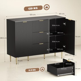 HOMCOM Servantă Modernă cu 3 Sertare și 2 Dulapuri, Negru | Aosom Romania