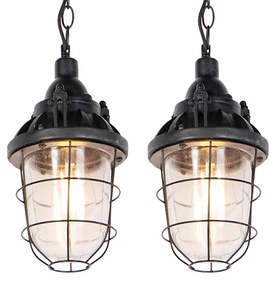 Set de 2 lămpi suspendate industriale negre - Cabin