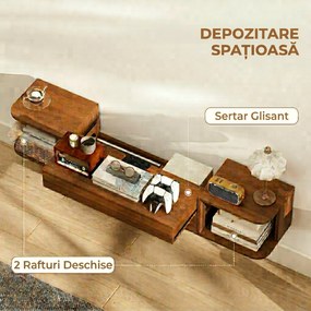 HOMCOM Suport TV suspendat până la 50" cu prize de curent, USB și tip C, sertar și rafturi, 120x24x22.4 cm, Nuc | Aosom Romania