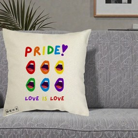 Perna Personalizata Pride Love is Love Curcubeu, 40x40 cm, Ecru, Husa Detasabila, Perna Inclusa, BEKZ®