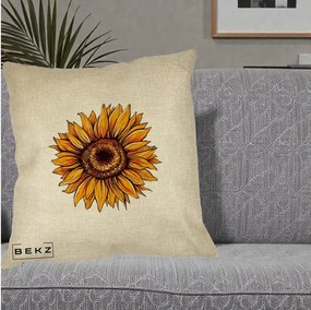 Perna Decorativa Floarea Soarelui Vibranta, 40x40 cm, Crem, Husa Detasabila, Perna Inclusa, BEKZ®