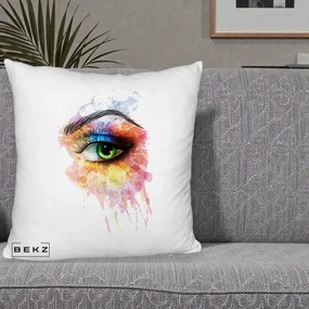 Perna Decorativa Ochi Verde Acuarela, 40x40 cm, Alb Pufos, Husa Detasabila, Perna Inclusa, BEKZ®