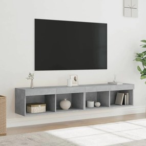 837148 vidaXL Comode TV cu lumini LED, 2 buc., gri beton, 80x30x30 cm