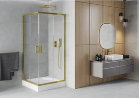 Mexen Rio cabina de duș pătrată 90 x 90 cm, transparentă, aurie + cadă de duș, albă - 860-090-090-50-00-4510