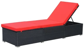 44405 vidaXL Șezlong de plajă cu pernă, negru, poliratan