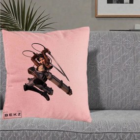 Perna Personalizata Attack on Titan Eren Yeager Lupta, 40x40 cm, Roz, Husa Detasabila, Perna Inclusa, BEKZ®