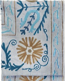 Pătură din bumbac brodată manual cu motive suzani, 130×180 cm, „Suzani Blue"