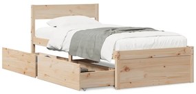 846804 vidaXL Cadru de pat pentru copii cu sertare, 90x190 cm, lemn masiv pin