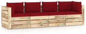 Canapea de gradina cu 4 locuri, cu perne, lemn verde tratat Bordo, 4 locuri, 1