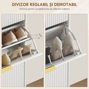 HOMCOM Dulap de pantofi pentru 18 perechi de pantofi cu 3 sertare rabatabile Alb | Aosom Romania