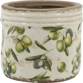 Ghiveci din ceramică, pictat manual, crem, H11.5/D13 cm, Olive