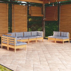 3096231 vidaXL Set mobilier de grădină cu perne gri, 8 piese, lemn masiv pin