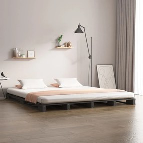 821399 vidaXL Pat din paleți King Size 5FT, gri, 150x200 cm, lemn masiv pin