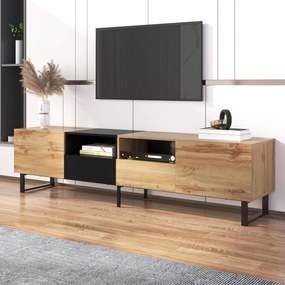 Mobilier TV modern, Negru+Culoare naturală | Aosom Romania