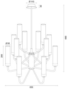 Candelabru 12 brate, alama periata, sticla alb mat PRESTON 5085