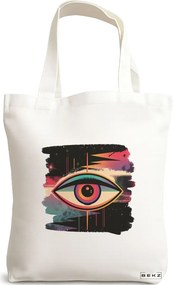 Sacosa de Panza pentru Cumparaturi, Geanta Tote, model Celestial Eye 8, 38x34.5 cm, Alba, BEKZ®