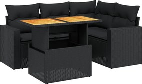 vidaXL Set mobilier de grădină cu perne, 5 piese, negru, poliratan