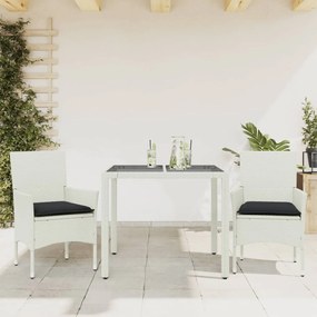vidaXL Set mobilier de grădină cu perne 3 piese alb poliratan &amp; sticlă