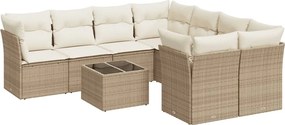 vidaXL Set canapele de grădină, 9 piese, cu perne, bej, poliratan