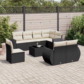 3253983 vidaXL Set mobilier de grădină cu perne, 9 piese, negru, poliratan