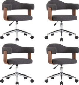vidaXL Scaune de bucătărie pivotante, 4 buc, gri, lemn curbat/textil