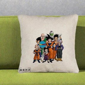 Perna Personalizata Dragon Ball Z Grup Complet, 40x40 cm, Bej Canapea, Husa Detasabila, Perna Inclusa, BEKZ®