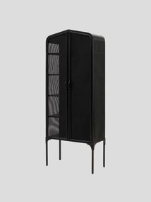 Dulap înalt cu rafturi industrial din metal, negru, cu 2 uși din tablă perforată, 10 rafturi și picioare înalte, 186 x 75,5 x 41,5 cm, „Melbourne”