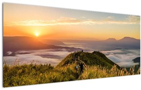 Tablou cu munți în apus de soare (120x50 cm)