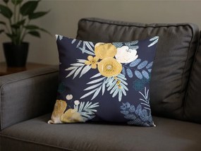 Set 2 huse decorative pentru perna din microfibra FLOWERISH 45x45 cm, albastru inchis