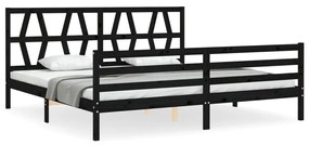 3194400 vidaXL Cadru pat cu tăblie 200x200 cm, negru, lemn masiv
