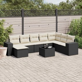 3255303 vidaXL Set mobilier de grădină cu perne, 9 piese, negru, poliratan