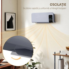HOMCOM Ventilator Termic de Perete cu Temporizator 12h și 2 Moduri Gri | Aosom Romania