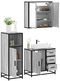 vidaXL Set mobilier de baie, 3 piese, gri sonoma, lemn prelucrat