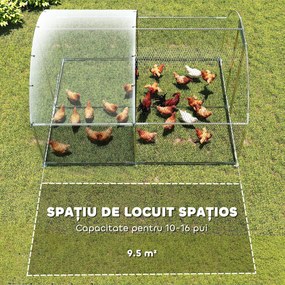 PawHut Țarc pentru Găini de Exterior, 2.8x3.4x1.9m, 9.5㎡ Țarc Metalic din Oțel Galvanizat cu Acoperiș Impermeabil Anti-UV și Încuietoare, Coteț pentru 10-16 Găini, Iepuri și Rațe | Aosom Romania