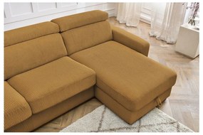 Colțar galben muștar extensibil cu tapițerie din catifea reiată (cu colț variabil) Monaco – Bobochic Paris